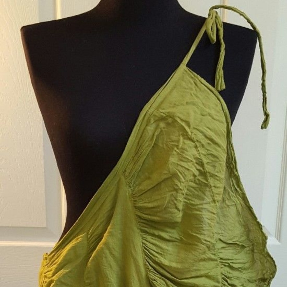 BOHO FESTIVAL OLIVE GREEN WRAP RUFFLE SKIRT DRESS - Picture 3 of 8